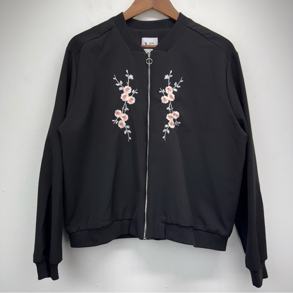 Jules & Leopold size Large Women’s Black Floral Embroidered Bomber Jacket